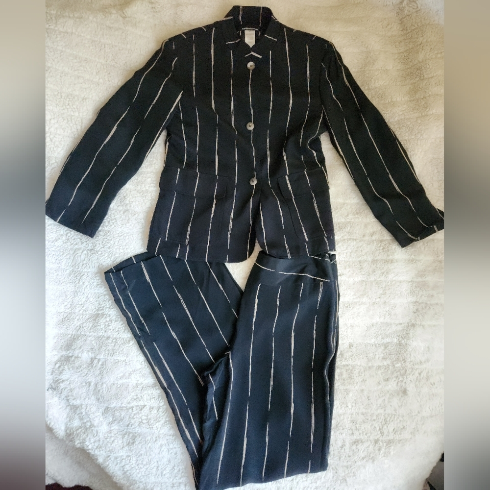 Jones New York Silk Co-ord Set Blazer +pants Sz 4 Black/cream NWOT